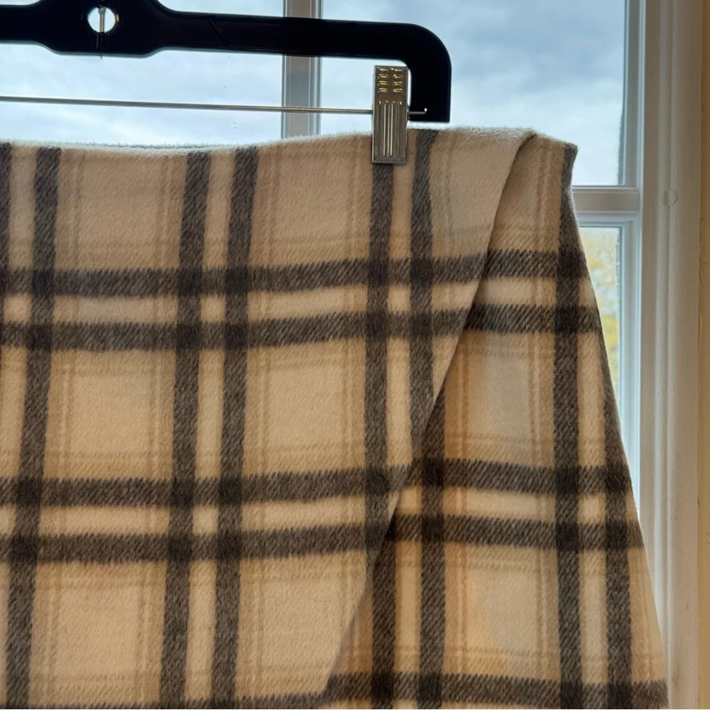 Retro Bagatelle Plaid Mini Skirt Beige Gray A-Line High Waist Size XL - Picture 5 of 9
